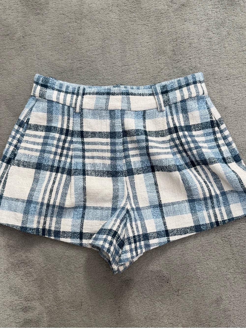 10 Crosby Derek Lam Blue and Cream Plaid Tweed Shorts